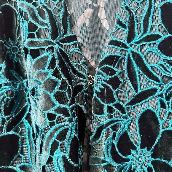 NWT Boston Proper Velvet Floral Lace Hip Length Duster Emerald Jacket Small - Picture 4 of 5